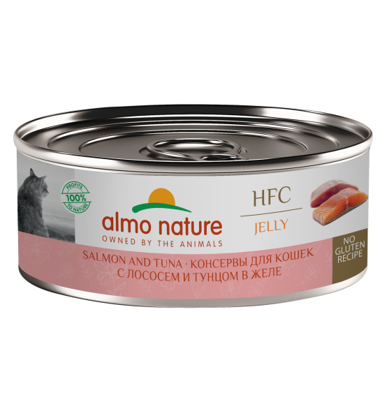 Almo Nature HFC - Корм консервированный полнорационный для кошек, с лососем и тунцом в желе 100гр