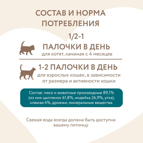 Мнямс - Лакомство для стерилизованных кошек, лакомые палочки из индейки и цыпленка 10х5гр