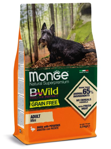 Monge BWild Grain Free - Корм для собак мелких пород утка с картофелем, беззерновой 2,5кг