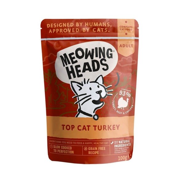 Meowing Heads - Паучи для кошек с индейкой, говядиной и курицей &amp;quot;Аппетитная индейка&amp;quot; 100 гр
