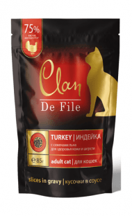 Clan De File - Консервы для кошек, Индейка, Креветки и Семена Льна, 85 гр
