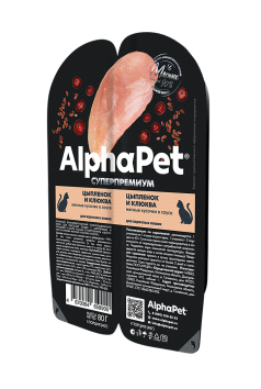 AlphaPet Superpremium - Влажный корм для взрослых кошек с цыпленком и клюквой, ламистер, 80 г