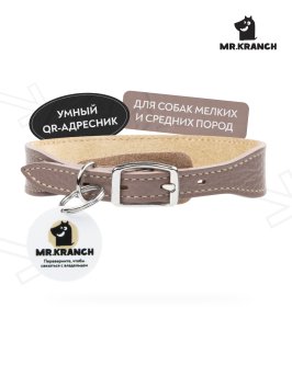 Mr. Kranch - Ошейник для собак из натуральной кожи с QR-адресникомм, 30-35 см