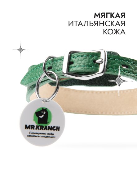 Mr. Kranch - Ошейник для собак из натуральной кожи с QR-адресникомм, 30-35 см