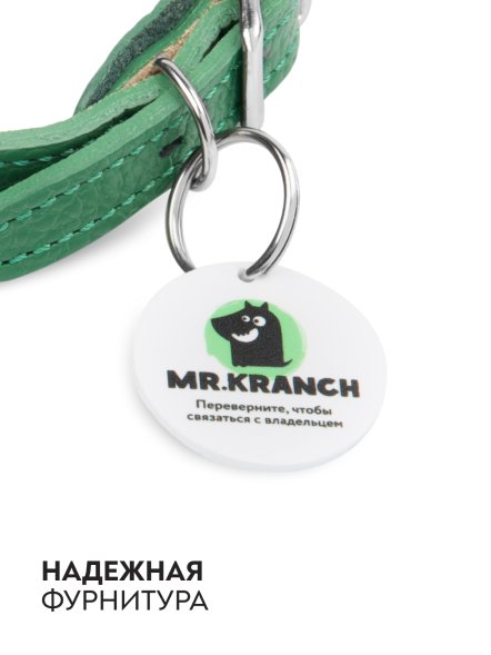 Mr. Kranch - Ошейник для собак из натуральной кожи с QR-адресникомм, 30-35 см