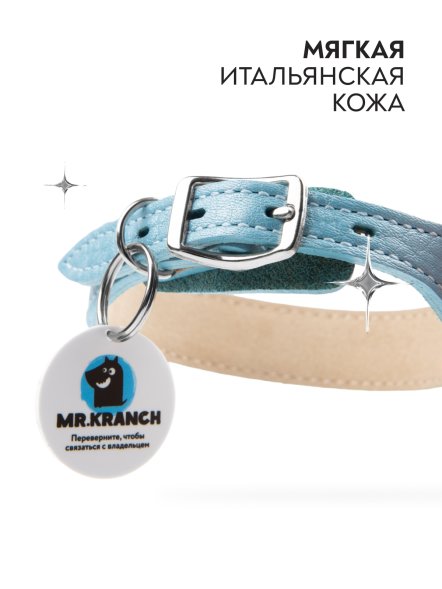 Mr. Kranch - Ошейник для собак из натуральной кожи с QR-адресникомм, 30-35 см