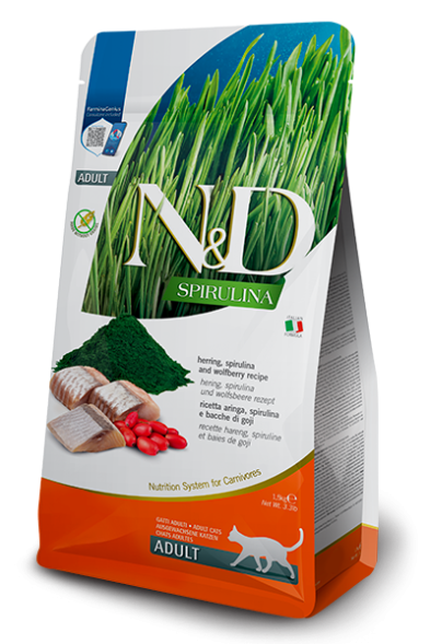 Farmina N&amp;amp;D Spirulina - Сухой корм для кошек, Сельдь и Ягоды Годжи 1.5 кг