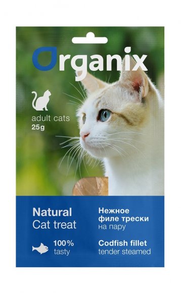 Organix - Лакомство для кошек "Нежное филе трески, приготовленное на пару 25гр