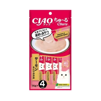 Inaba CIAO Churu - Лакомство - пюре для кошек, лосось и куриное филе 14г