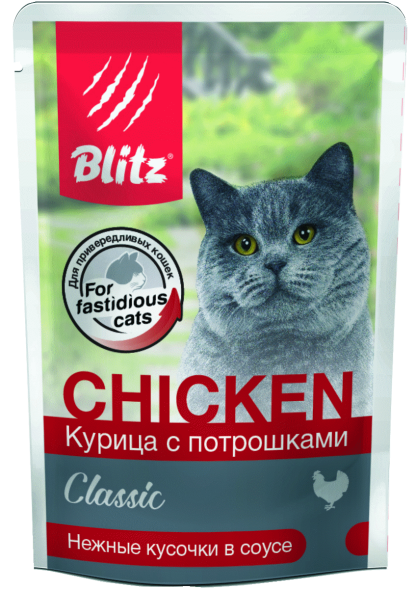 Blitz - Пауч для взрослых кошек, с Курицей и Потрошками, 85 гр