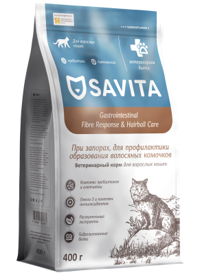 Savita Vet Gastrointestinal Fibre Response - Ветеринарный диетический сухой корм для кошек при запорах Savita Vet Gastrointestinal Fibre Response - Ветеринарный диетический сухой корм для кошек при запорах