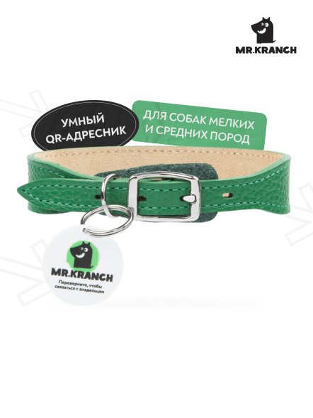 Mr. Kranch - Ошейник для собак из натуральной кожи с QR-адресникомм, 33-40 см