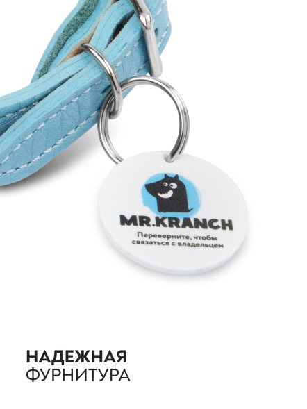 Mr. Kranch - Ошейник для собак из натуральной кожи с QR-адресникомм, 33-40 см