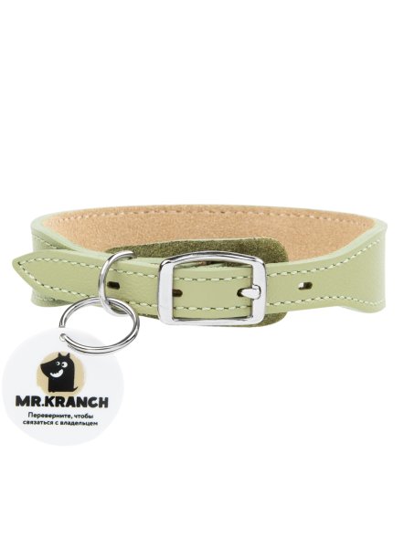 Mr. Kranch - Ошейник для собак из натуральной кожи с QR-адресникомм, 33-40 см