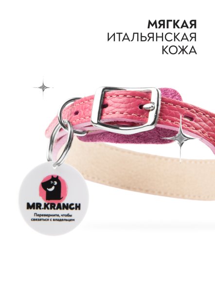 Mr. Kranch - Ошейник для собак из натуральной кожи с QR-адресникомм, 33-40 см