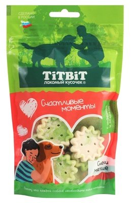 TiTBiT - Снеки мягкие &amp;quot;Счастливые моменты&amp;quot; для собак всех пород с индейкой и яблоком 100гр