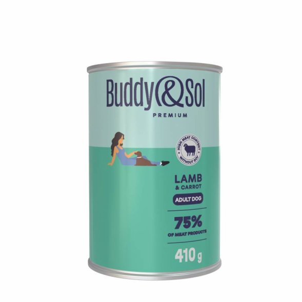 Buddy&amp;amp;Sol - Консервы для собак всех пород с индейкой, ягненком и морковью, 410гр