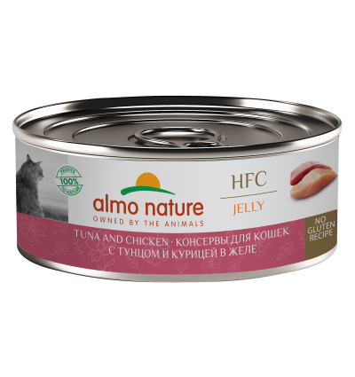 Almo Nature HFC - Корм консервированный полнорационный для кошек, с тунцом и курицей в желе 100 гр