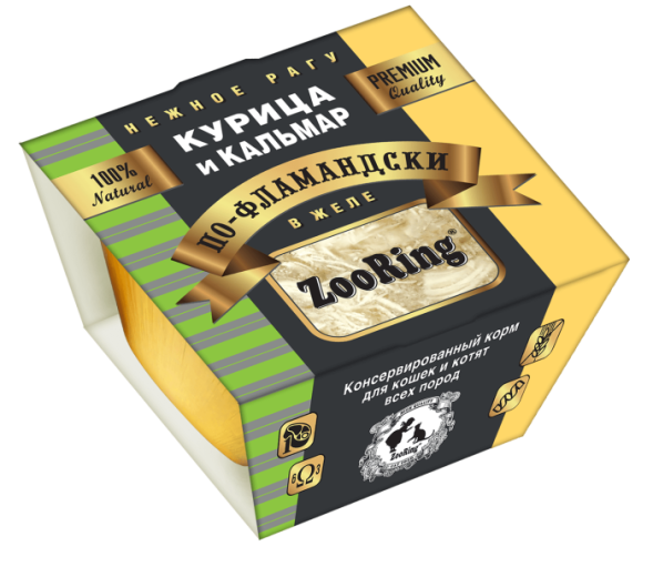 ZooRing - Консервы для кошек и котят, нежное рагу в желе по-Фламандски курица и кальмар 75гр