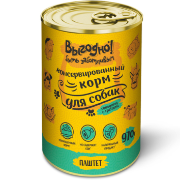 Выгодно - Паштет для собак, Говядина с Гречкой, 970 гр