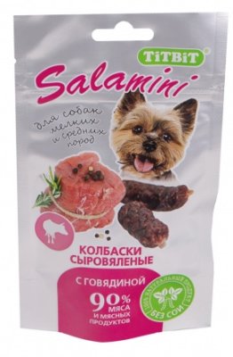 TitBit - Колбаски сыровяленые для собак с говядиной 40гр (Salamini) TitBit - Колбаски сыровяленые для собак с говядиной 40гр (Salamini)