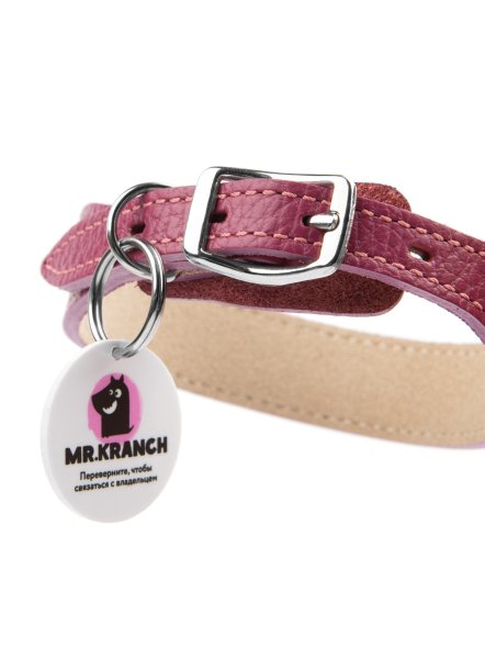 Mr. Kranch - Ошейник для собак из натуральной кожи с QR-адресникомм, 38-45 см