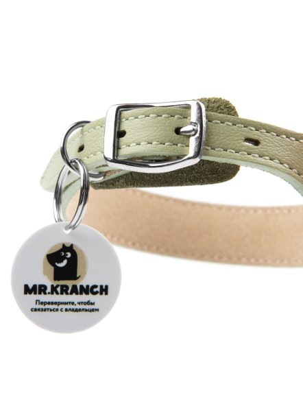 Mr. Kranch - Ошейник для собак из натуральной кожи с QR-адресникомм, 38-45 см