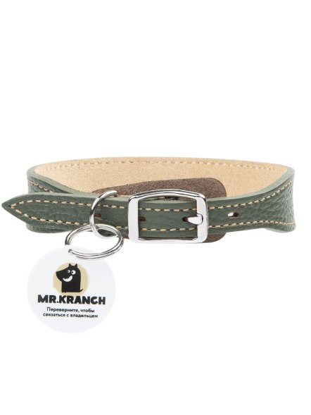 Mr. Kranch - Ошейник для собак из натуральной кожи с QR-адресникомм, 38-45 см