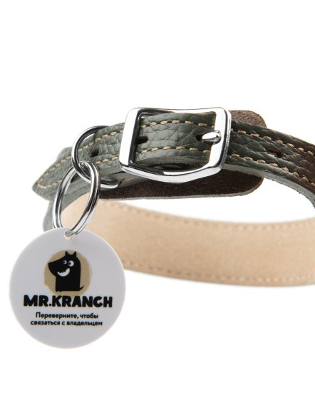 Mr. Kranch - Ошейник для собак из натуральной кожи с QR-адресникомм, 38-45 см