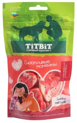 TiTBiT - Снеки мягкие &amp;quot;Счастливые моменты&amp;quot; для собак всех пород с телятиной и клюквой 100гр