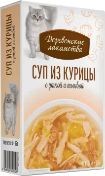 Деревенские Лакомства - Суп для кошек из Курицы с Уткой и Тыквой, 4*35 гр