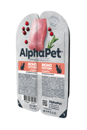 AlphaPet Superpremium Monoprotein - Влажный корм для взрослых кошек с индейкой, ламистер, 80 г