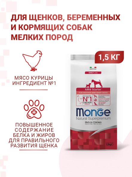 Monge Mini Starter - Сухой корм для щенков мелких пород 1,5 кг