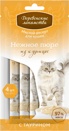 Деревенские лакомства - Нежное пюре для кошек из курицы 4*10гр