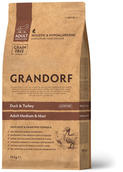 Grandorf Duck &amp;amp; Turkey - Беззерновой корм для собак средних и крупных пород, с уткой и индейкой