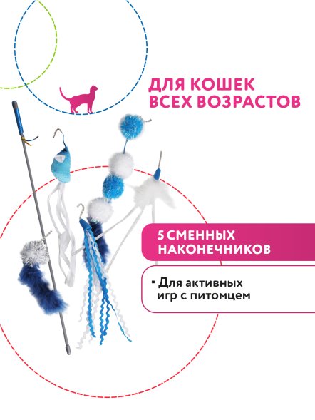 Petpark - Игрушка для кошек, Дразнилка космическая, 5 сменных наконечников, с кошачьей мятой