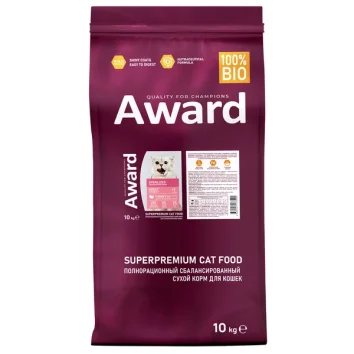 Award PFB Sterilized - Сухой корм для взрослых стерилизованных кошек с Индейкой и Курицей с добавлением Клюквы и Цикория 15кг