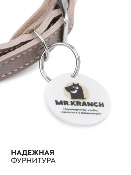 Mr. Kranch - Ошейник-селедка для собак из натуральной кожи с QR-адресникомм, 19-23 см