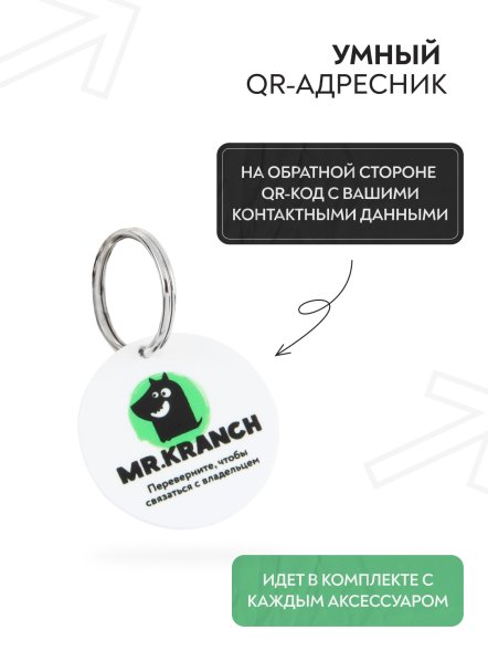 Mr. Kranch - Ошейник-селедка для собак из натуральной кожи с QR-адресникомм, 19-23 см