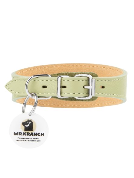 Mr. Kranch - Ошейник-селедка для собак из натуральной кожи с QR-адресникомм, 19-23 см