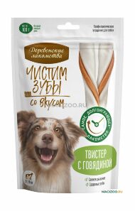 Деревенские Лакомства Чистим зубы - Лакомства для собак, твистер с говядиной до 10 кг