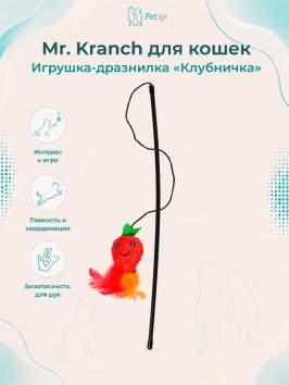 Mr. Kranch - Игрушка дразнилка для кошек, клубничка плюшевая с кошачьей мятой и перышками, красная, 17 см