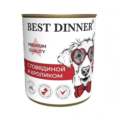 Best Dinner - Консервы для собак, Меню №3, с Говядиной и Кроликом, 340 гр