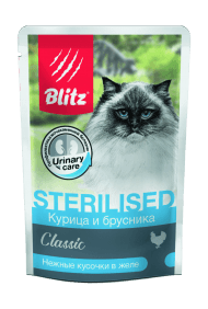Blitz Classic Chicken & lingonberry - Пауч для стерилизованных кошек, с Курицей и Брусникой, 85 гр