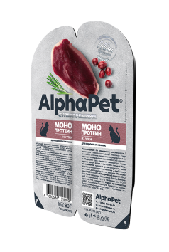 AlphaPet Superpremium Monoprotein - Влажный корм для взрослых кошек с уткой, ламистер, 80 г