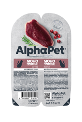 AlphaPet Superpremium Monoprotein - Влажный корм для взрослых кошек с уткой, ламистер, 80 г