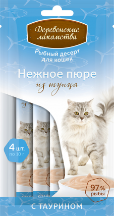 Деревенские лакомства - Нежное пюре для кошек из тунца 4*10гр