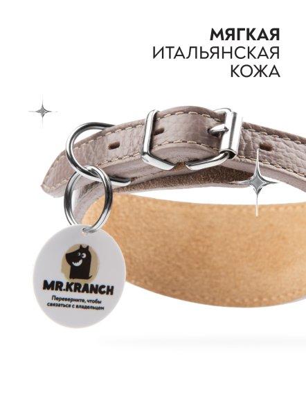 Mr. Kranch - Ошейник-селедка для собак из натуральной кожи с QR-адресникомм, 21-25 см