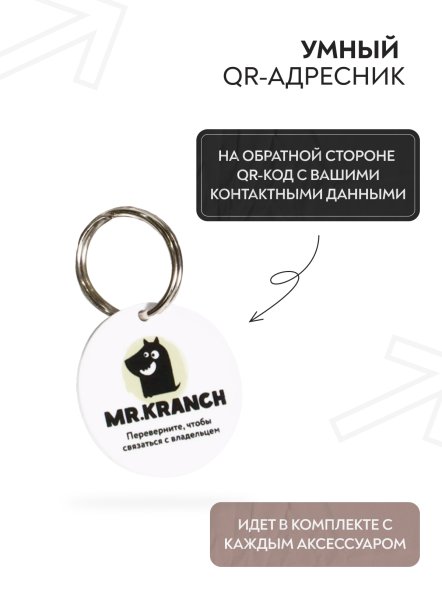 Mr. Kranch - Ошейник-селедка для собак из натуральной кожи с QR-адресникомм, 21-25 см
