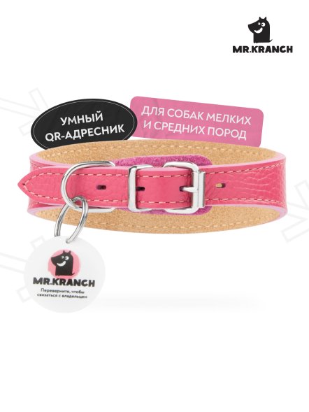 Mr. Kranch - Ошейник-селедка для собак из натуральной кожи с QR-адресникомм, 21-25 см